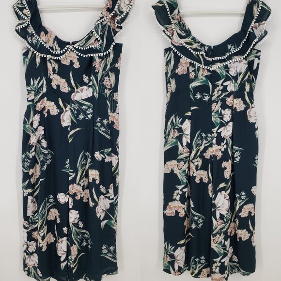 City Chic Floral Wide Leg Jumpsuit 14 Cropped Off Shoulder Fresh Field Green - Picture 3 of 11
